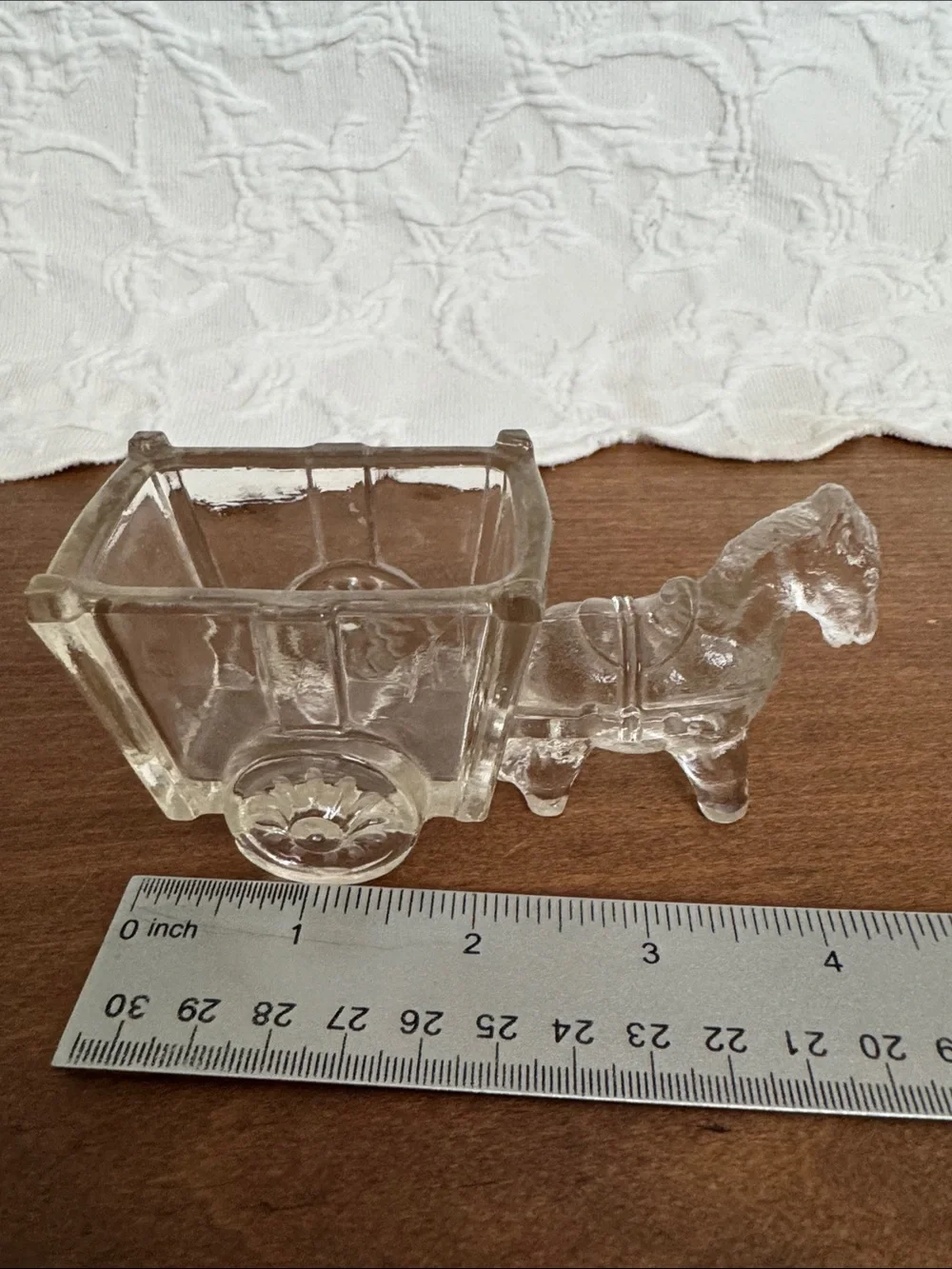 Vintage Clear Glass Horse and Cart Decorative Accent